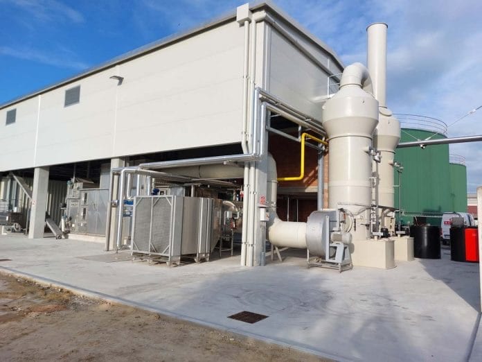 Plant for civil digestate drying with scrubbers