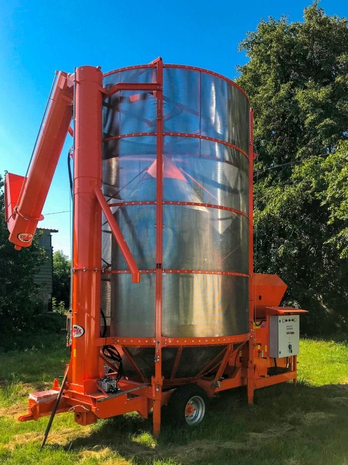 Agrex grain dryer in transport position